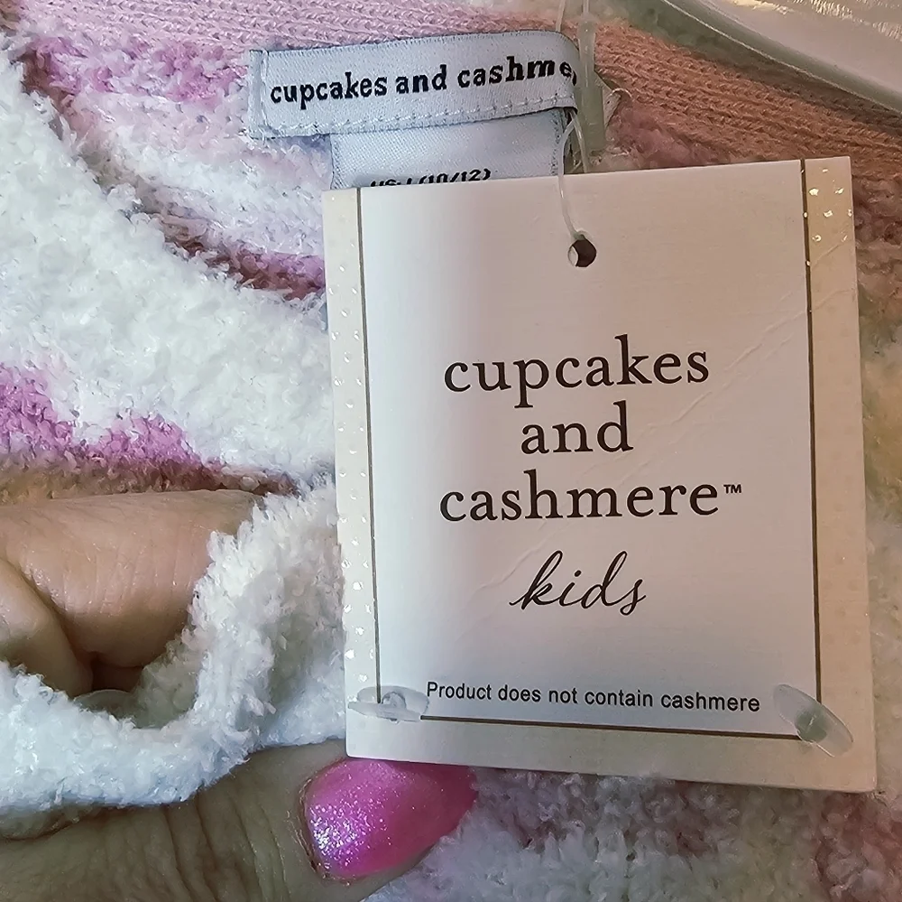 cupcakes & cashmere Kids Lavender Pink and White Sweater & Hat Size L 10/12